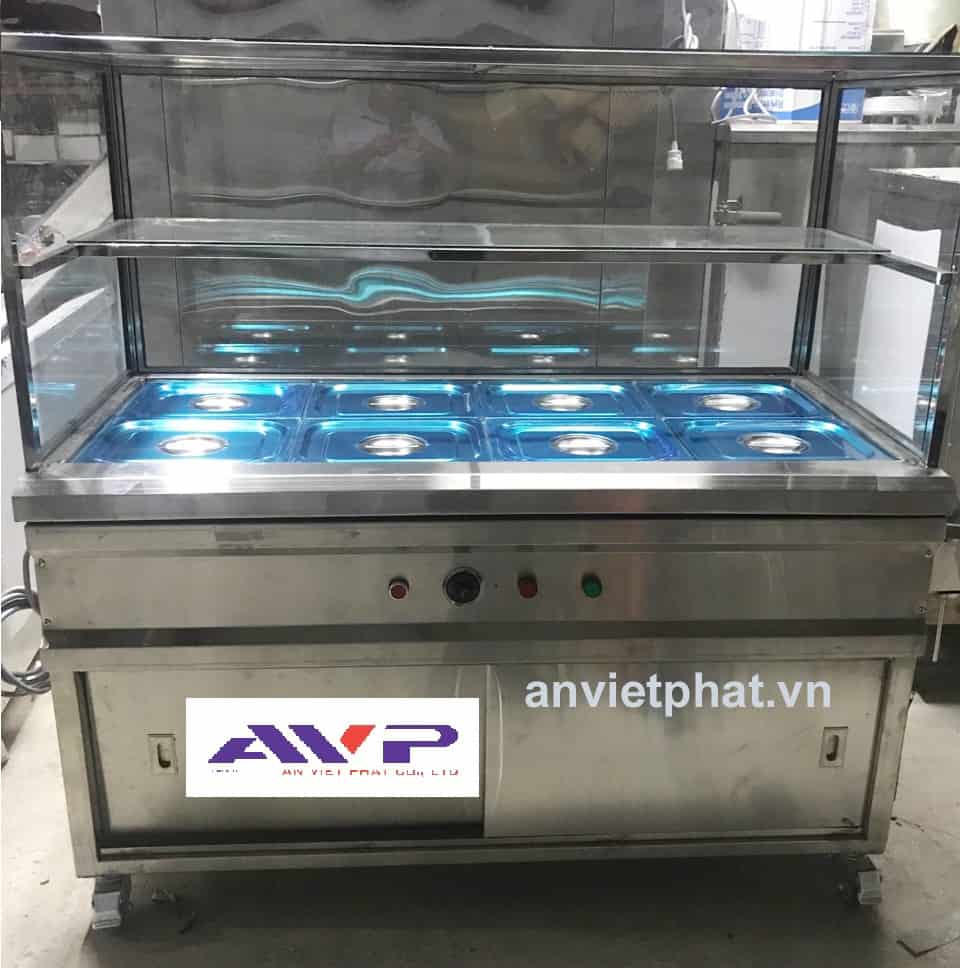 Tủ Giữ Nóng - Tủ Hâm Nóng Thức Ăn 8 Khay 1/2 Có Quầy Kính