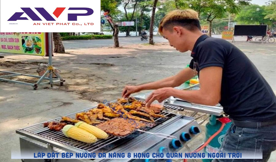 Lắp đặt bếp nướng đa năng 8 họng cho quán nướng ngoài trời